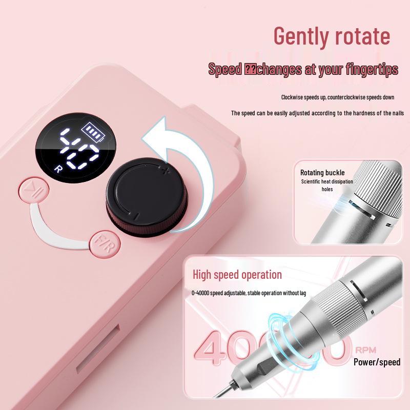 Rechargeable Nail Drill 0-40000 RPM Portable Grinder for Gel Polish Removal