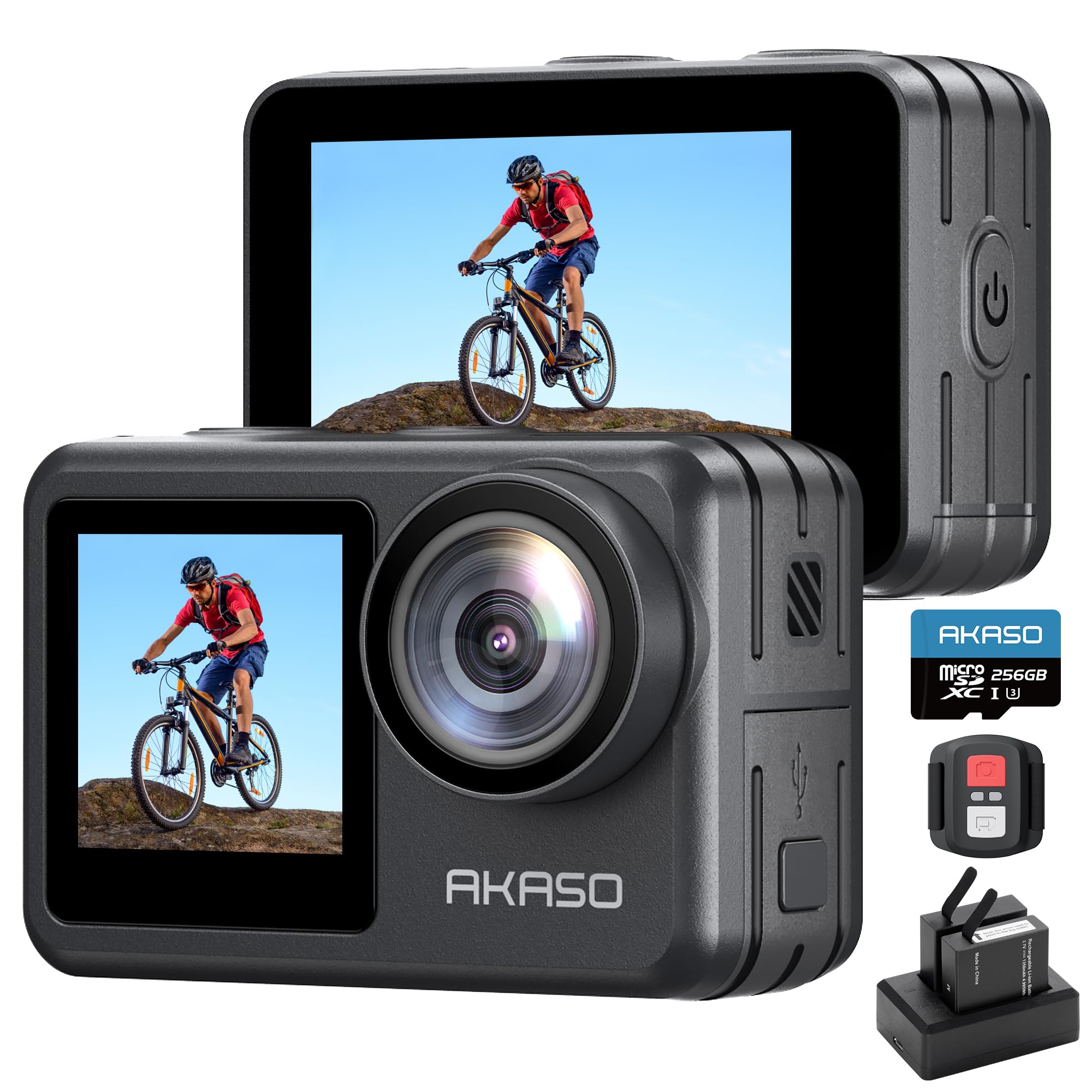 

AKASO Brave 7 LE Action 4K 256GB Memory IPX7 40M Waterproof Case Image External Microphone Two 1350mAh and Remote Control Camera, 60FPS, 20MP, Card, чорний