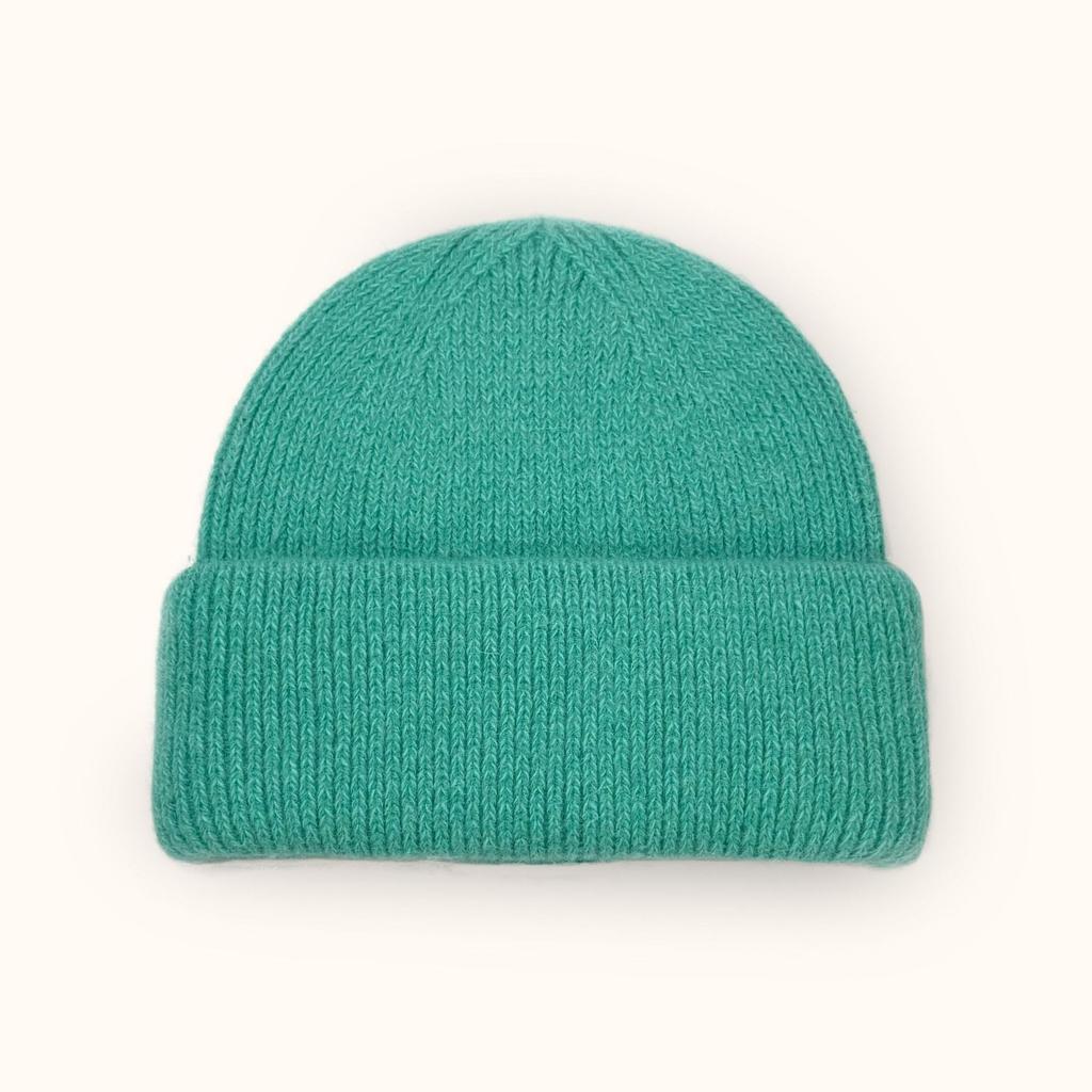 Autumn Winter Fashion Rabbit Hair Knit Hat Double Rolled Brim Warm Cold Hat