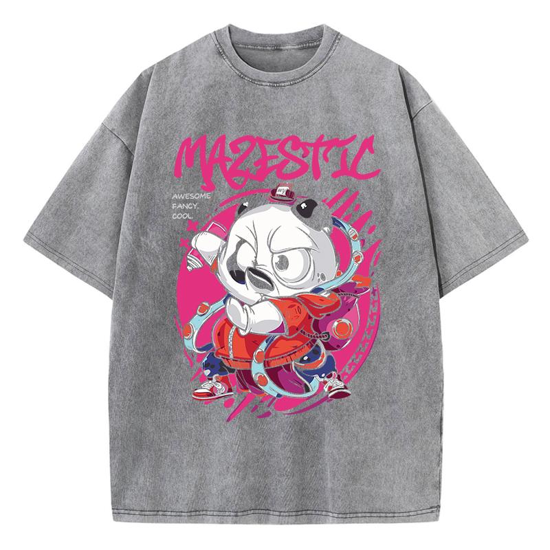 Street Woman Washed T-Shirts Niedliche Cartoons Kung Fu Panda-Print Kurzarm Rundhals Baumwolle Oversize Tops Kleidung