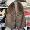 Women's Fall Winter Faux Fox Fur Jacket Fashionable Turn-down Collar Coat Luxurious Cozy Solid Color Overcoat
