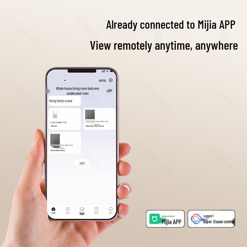 Mijia App-Compatible Smart Switch Panel: Four-Gang, Double-Gang, Double-Control, Single-Fire/Zero-Fire, Wireless, No Wiring Required