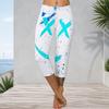 Women Plus Size Capri Leggings Abstract Blue X Graffiti Checkered Print High Waist Stretchy Workout Yoga Casual Cropped Pants