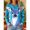 2025 Women's Vintage Reindeer Print Long Sleeve, Christmas Party Crew Neck, Holiday Gift Top, Fall Winter Festive Style