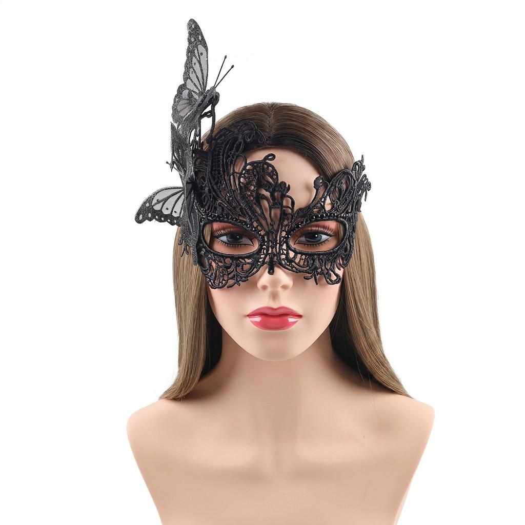 Black Lace Mask Hollow-Out Lace Half Face Mask Costume Party Mask Mysterious For Photography Costume Occasions Halloween Costume