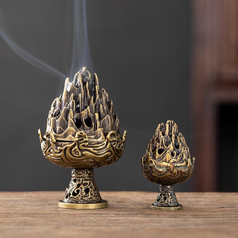 Retro Boshan Incense Burner Set: Incense Tower Mold, Seal, and Spoon for Ceremony - No Sticky Powder Sandalwood.