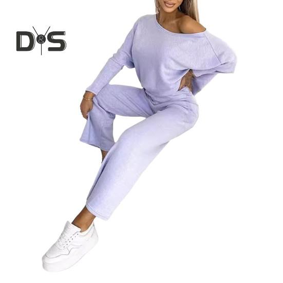 2 Teile/satz Damen Top Hosen Set Rundhals Langarm Sweatshirt Elastische Taille Breites Bein Jogginghose Sport Outfit Herbst Lässiger Trainingsanzug