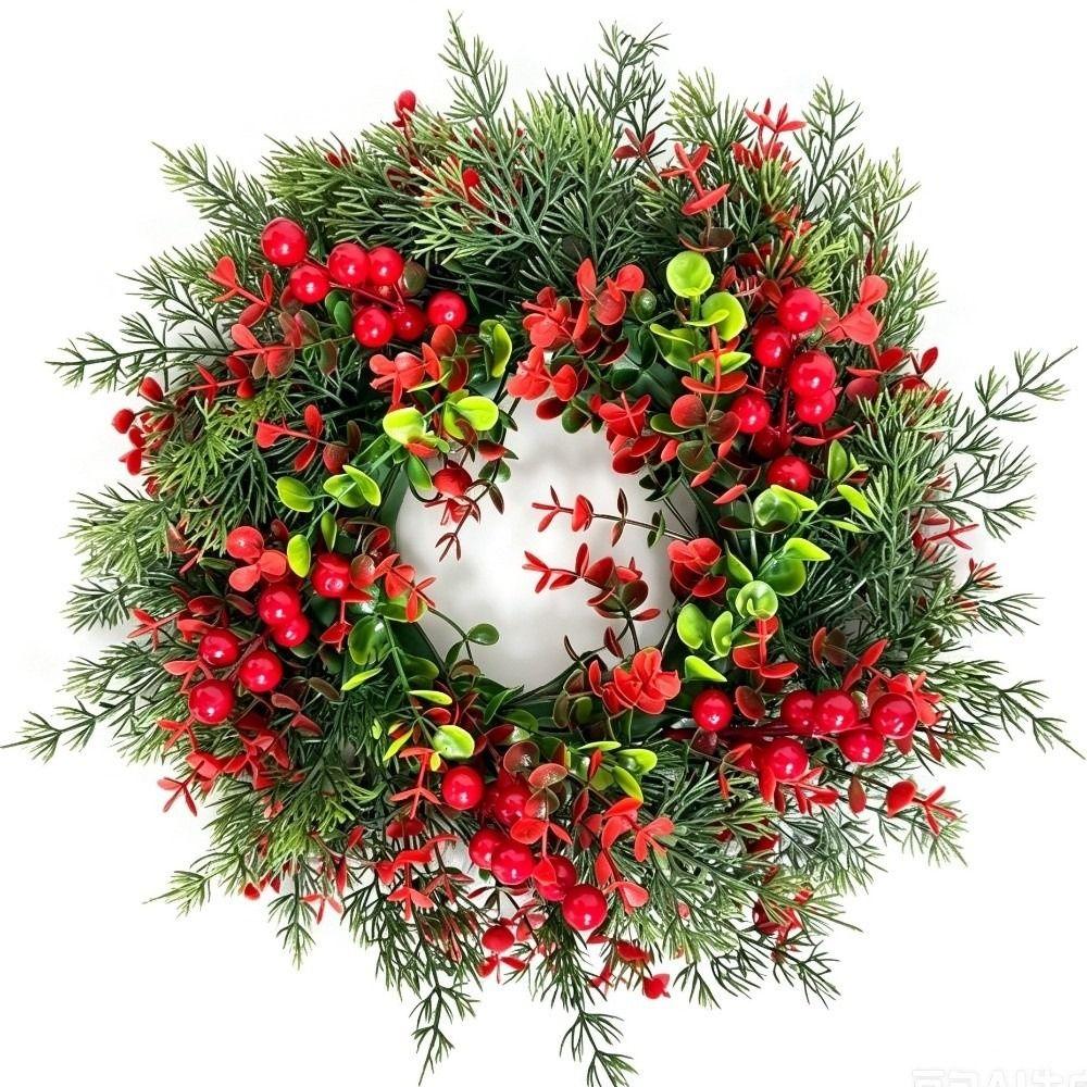 Bowknot Christmas Door Wreath Red Berries Artificial Holiday Wreath  Holiday Party Decor