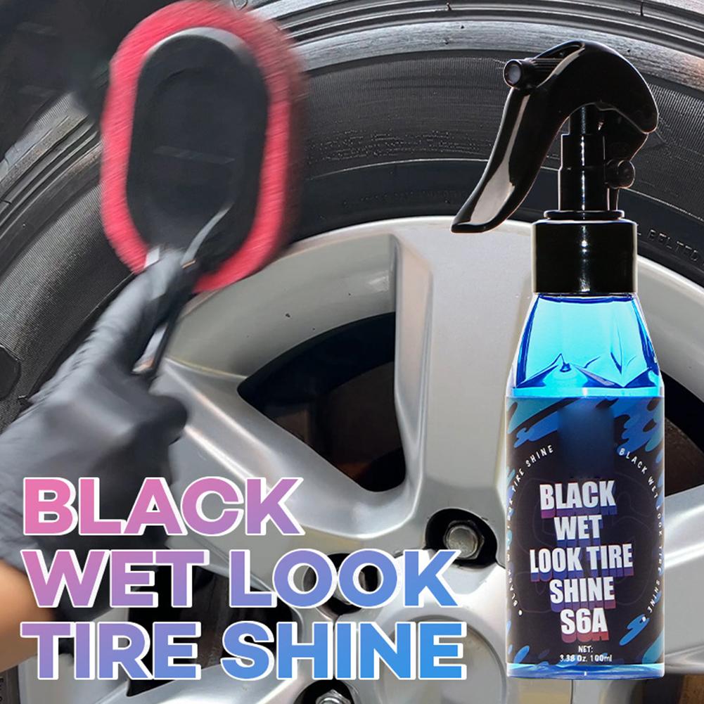 Black Wet Look Tire Shine Dressing -Automotive Clear Coat Tire Dressing Spray For Glossy Wet Tire Look, Vinyl & Plastic F0T0