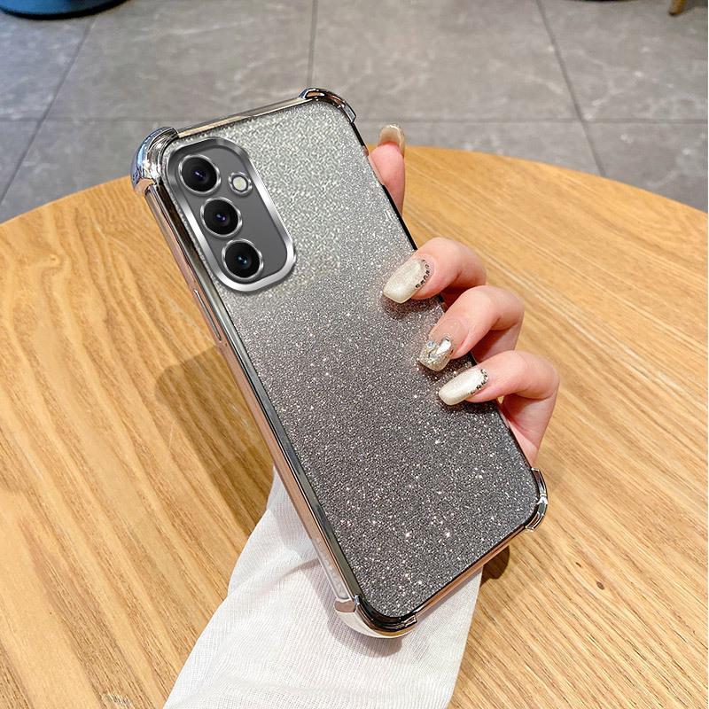 Suitable for Samsung S25ultra Flash Powder Electroplated Mobile Phone Case S24FE Four Corner Airbag Anti Fall A73 Transparent A56 Set