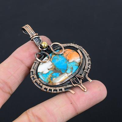 Spiny Oyster Türkis Edelstein, reiner Kupferdraht umwickelt, handgefertigter Anhänger-Schmuck