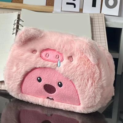 Cartoon Plush Pencil Bag For Student Kawaii Storage Bag For Pen Cosmetic Brush Marker Pen Large Capacity Pen Case School Supply