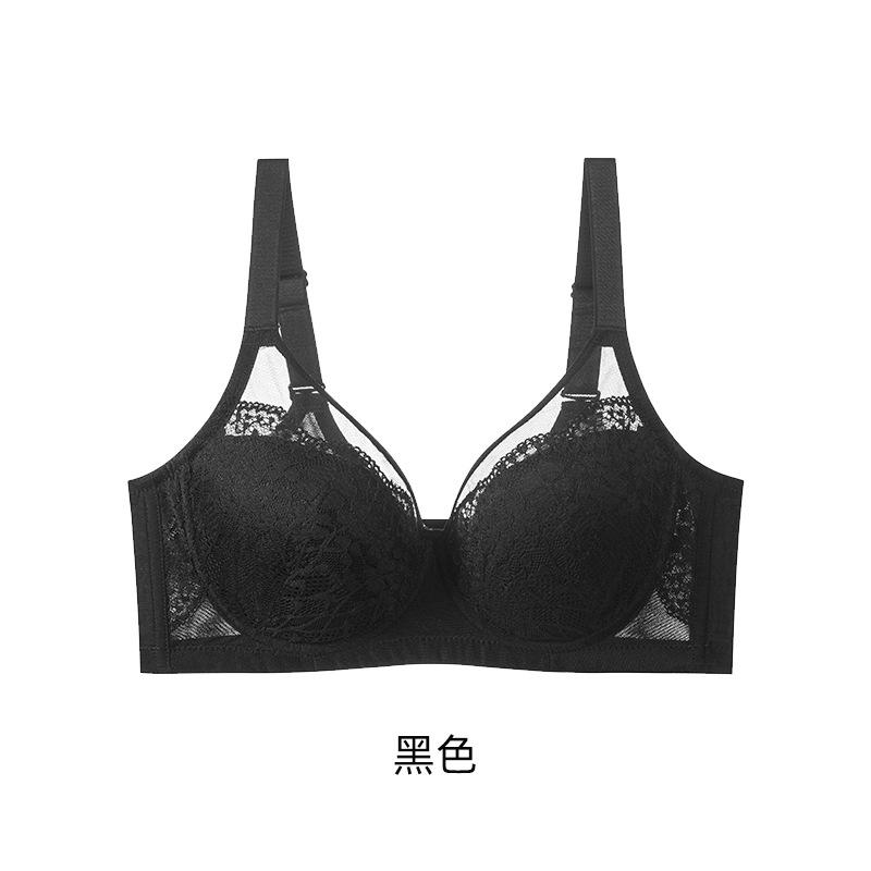 

Processing large breasts and small French underwear Adjustable bra gather anti-sagging thin large size bra 90DE чорний