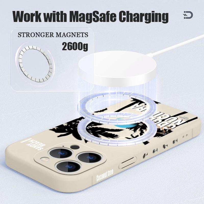 Magnetic For Magsafe Case For iPhone 17 Pro Max Creative Coconut Sunset Print Soft Silicone Phone Back Cover For iPhone 16 15 14 13 Pro Max 16e 17e