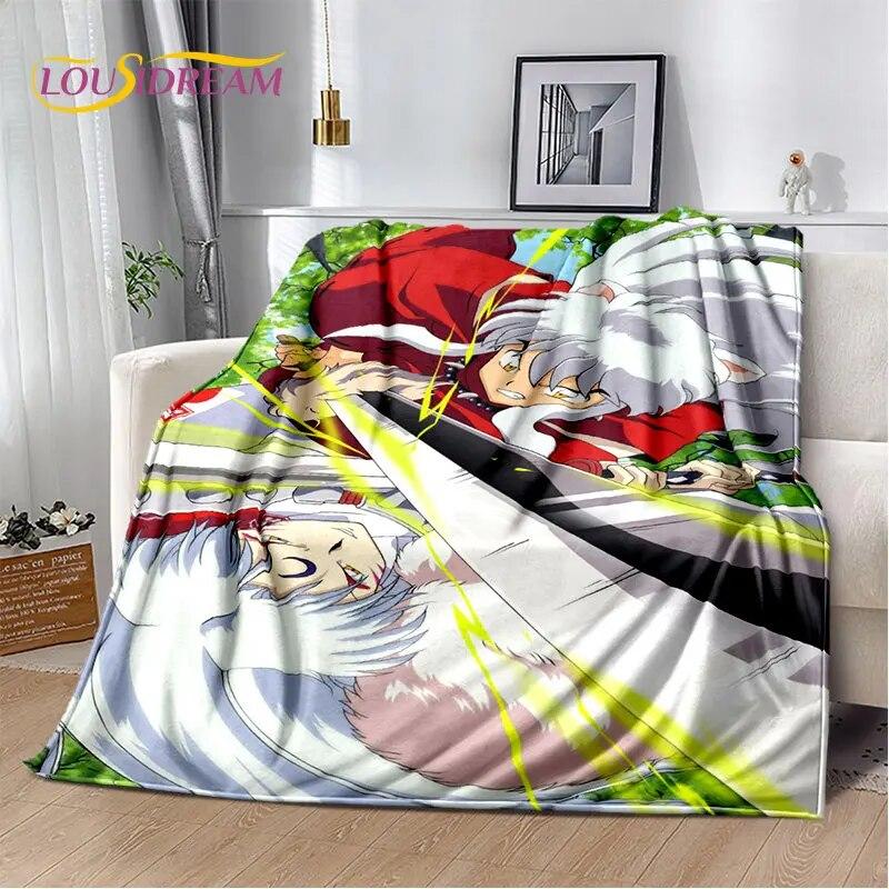 Pătură moale de pluș cu desene animate Inuyasha, pătură de flanel, pătură pentru sufragerie, dormitor, pat, canapea, husă de picnic Bettdecke