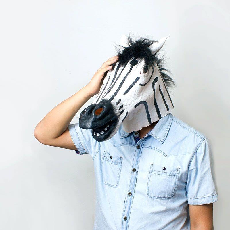 

Zebra animal latex headgear, live party mask Adult size білий