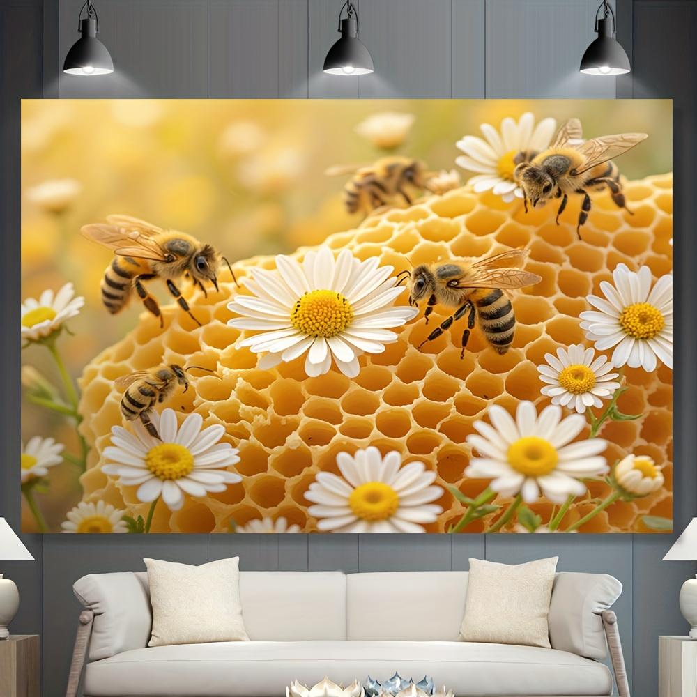 1 piece vibrant bee and Daisy floral background - beehive and white Daisy photo booth prop studio shot