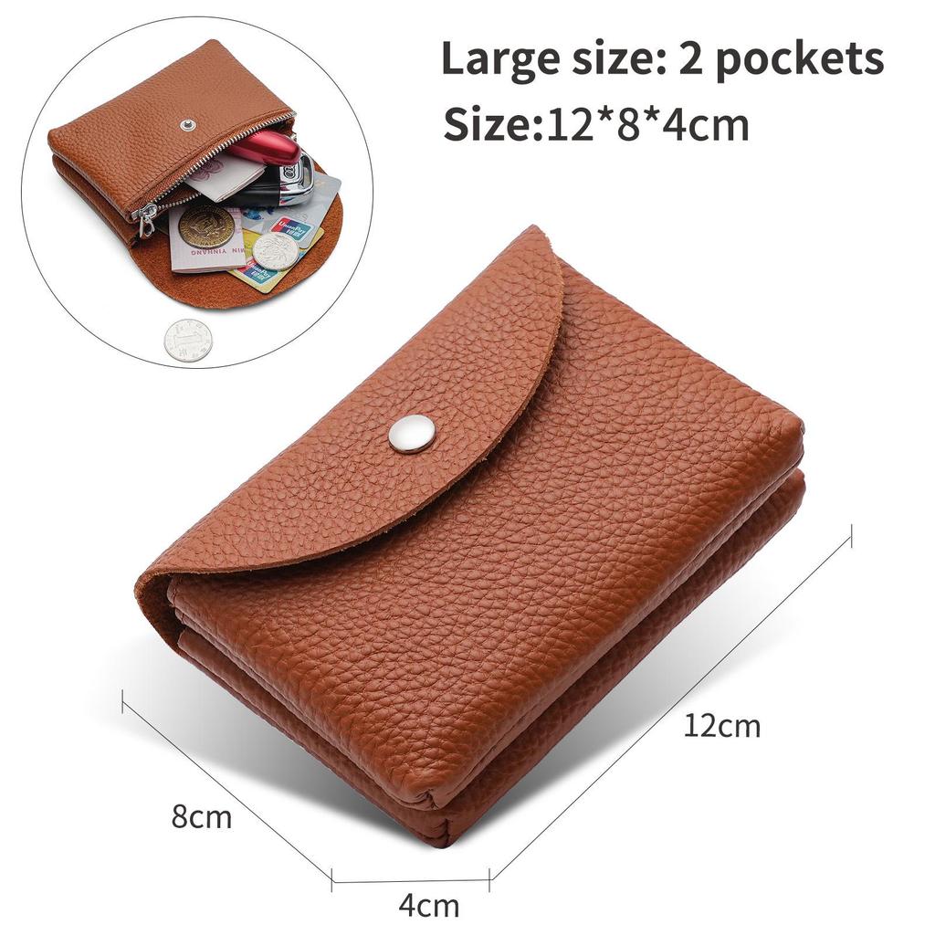 Women's Small Genuine Leather Coin Purse - Top Layer Cowhide Litchi Grain Cover Wallet