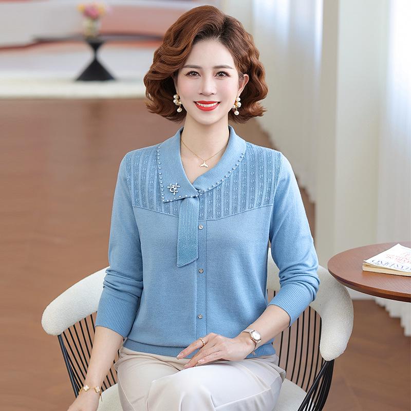 

2026 Spring Knitwear Sweater: Stylish Base Layer for Middle-Aged & Elderly Women - Perfect for Spring & Autumn L (For up to 105 jin)