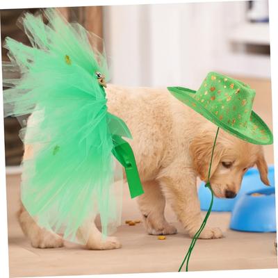 1 Set Costumi per Animali Festa di San Patrizio Cappello Trifoglio Gonna Tutù Completo per Cani e Gatti per Cosplay e Celebrazioni Canine