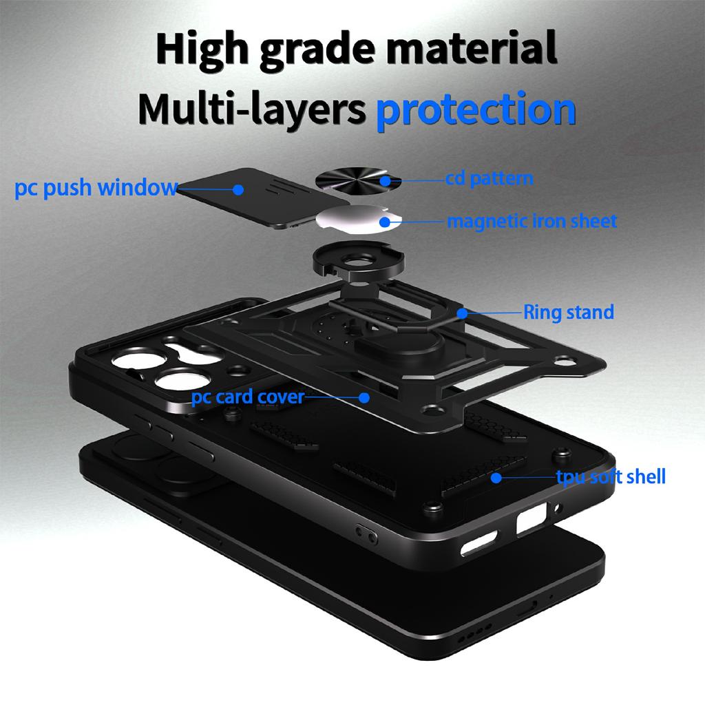 For Realme P3 5G/14 5G Case with Slide Camera Lid PC + TPU Kickstand Phone Cover