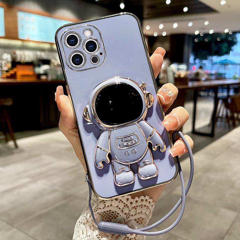 OPPO Realme K3 Electroplated Phone Case with Silicone, Cartoon Design, Invisible Astronaut Bracket, Full Package.