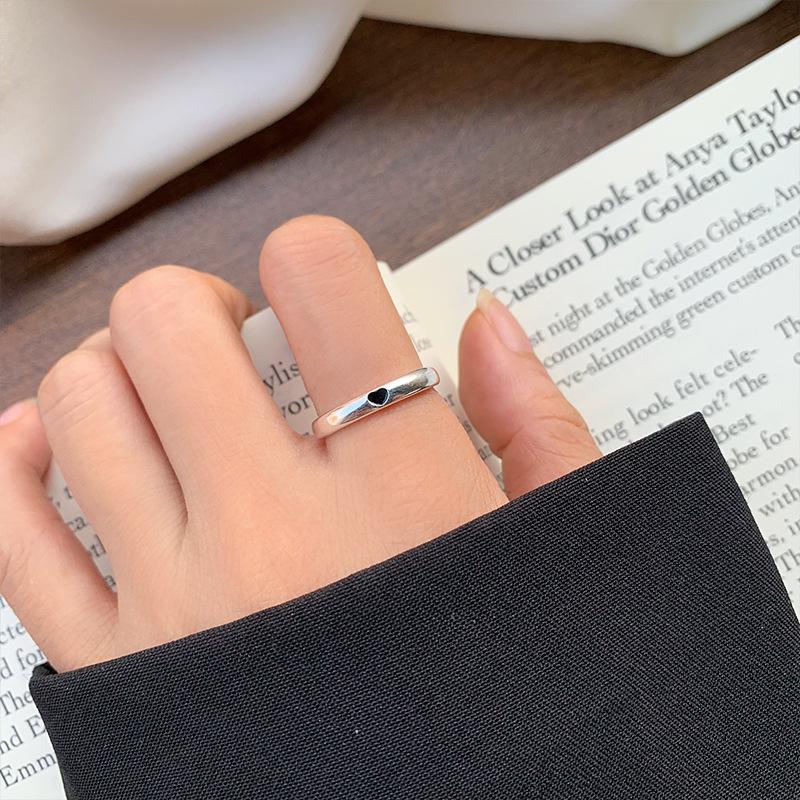 Lan Zhi 925 Sterling Silver Women's Enamel Heart Ring, Korean Simple Versatile Non-Fading Design