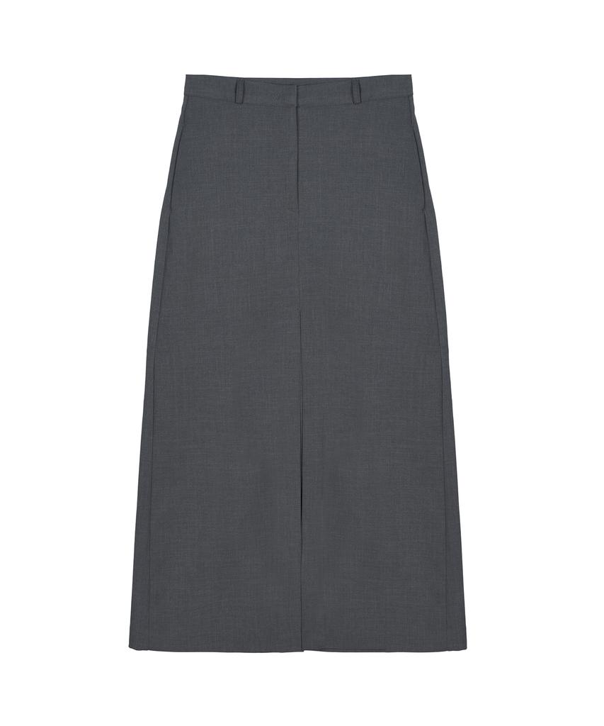 Nigaennikol Box Pleated Long Skirt_Gray