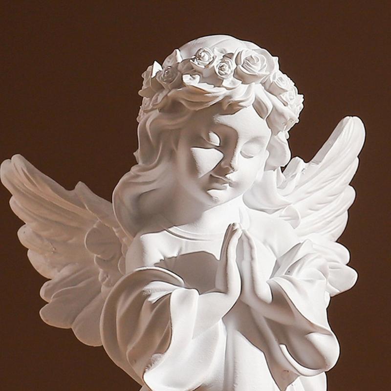 Resins Little Angel Girl Statue Artistic Desk Decors Nordic Styles Praying Cherub Sculpture With Wing Religious Gift
