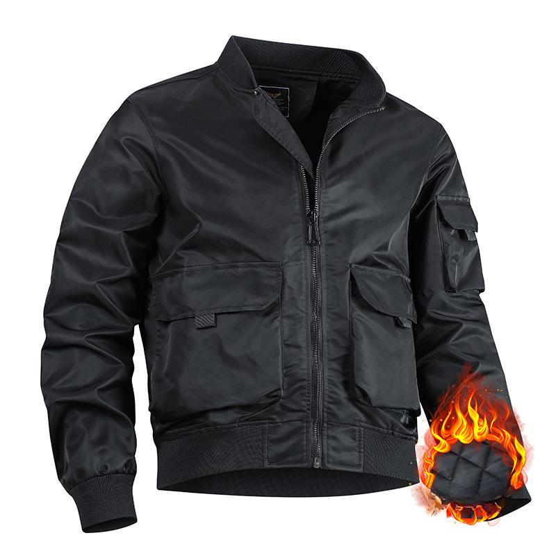Autumn and Winter Flight Jacket Men's Multi-bag Work Baseball Uniform Tactical Jacket Tough Motorcycle Cotton Jacket Men