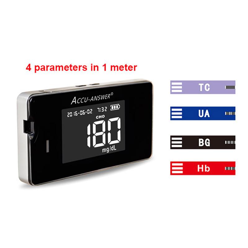 Accu Answer Cholesterin, Blutzucker, Harnsäure, Hämoglobin 4-in-1 Instrument mit Teststreifen
