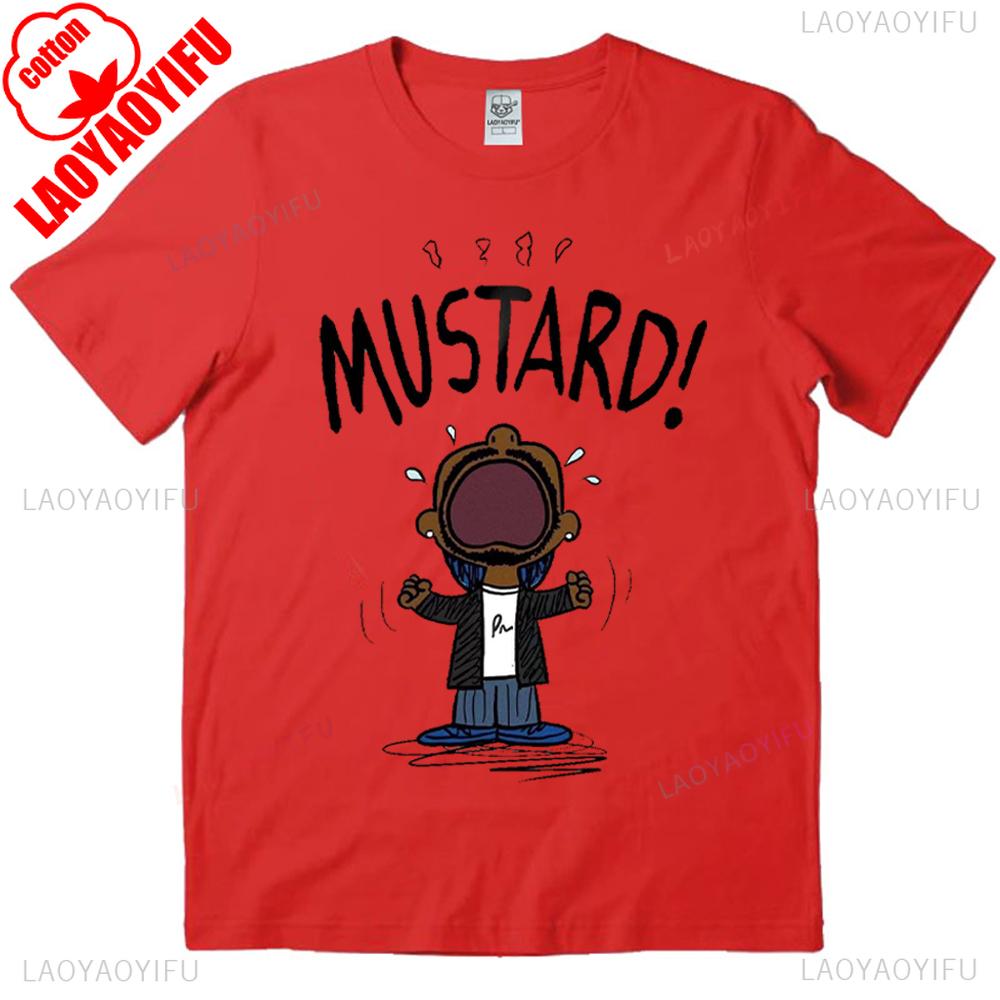 Kendrick Lamar Mustard Meme Tops Unisex Tee Shirt for Fans Funny Hip Hop Graphic Music Lover Apparel Humorous Pop Culture Gift