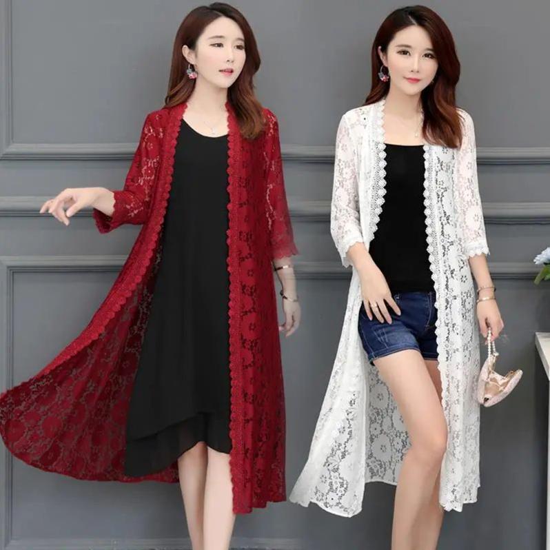 Broderie din dantelă Cardigan gol tricotat șal de lungime mijlocie haină pentru femei subțire de protecție solară îmbrăcăminte de vară ochiuri de exterior Navetă Casual