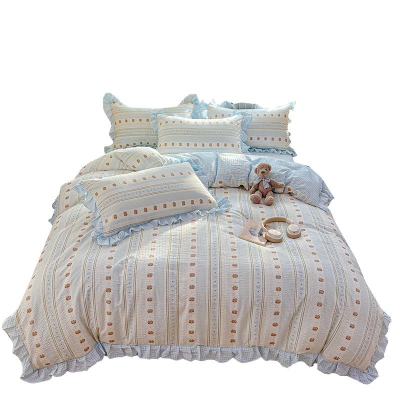 Spring/Summer Kids' Cotton Lace Duvet & Sheet Set - Korean Style, A-Grade, Puffy, 3-Piece