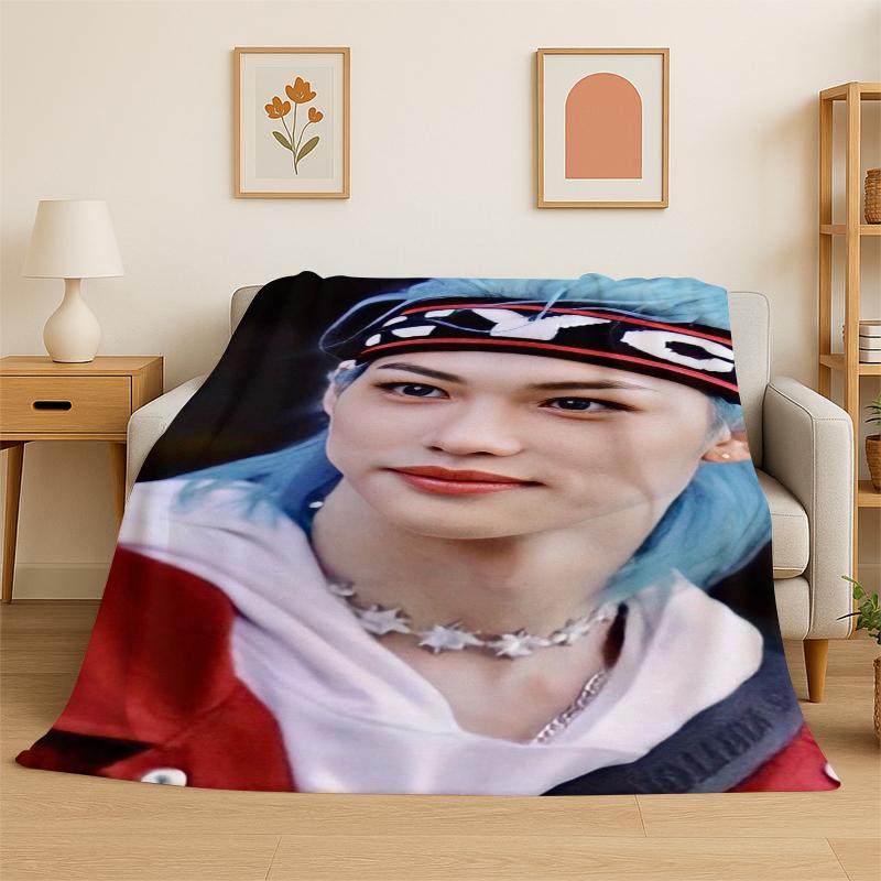 Kpop Felix Stray Kids Coperta in Flanella Morbida Calda per Camera da Letto Soggiorno Letto Viaggio Campeggio Picnic Regalo