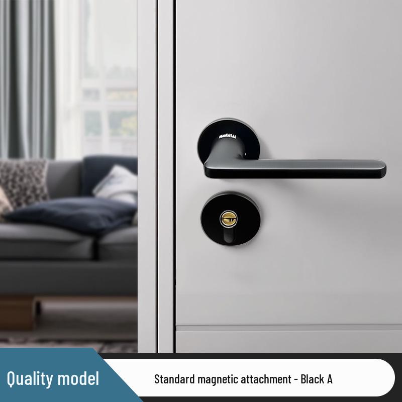 Universal Magnetic Black Bedroom Door Handle Lock - Silent, Solid Wood Design