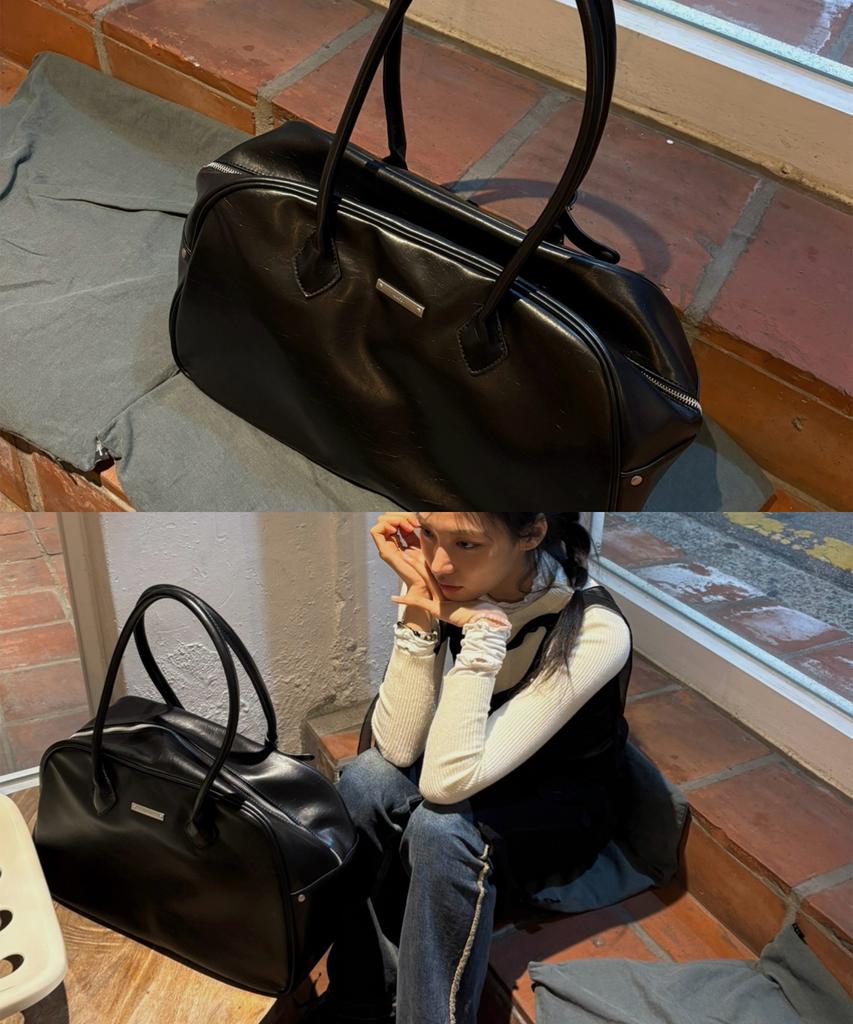 Macoi Leather Classic Long Handle Big Shoulder Bag [Black]