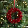 Red Flocking Christmas Bow Wreath Bell Christmas Tree Snowfall Elk Pendant Hanging Ornament Navidad  Noel Home Party Decor
