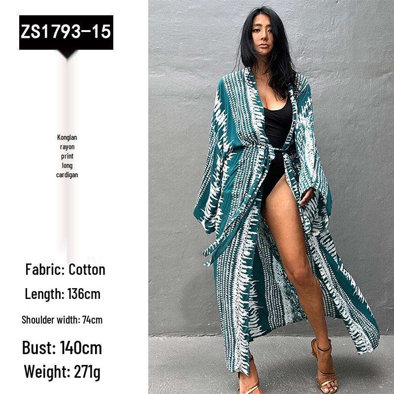 

Европейский и американский кардиган от солнца с принтом тай-дай, накидка для бикини для женщин - защита от солнца, платье для отпуска One Size