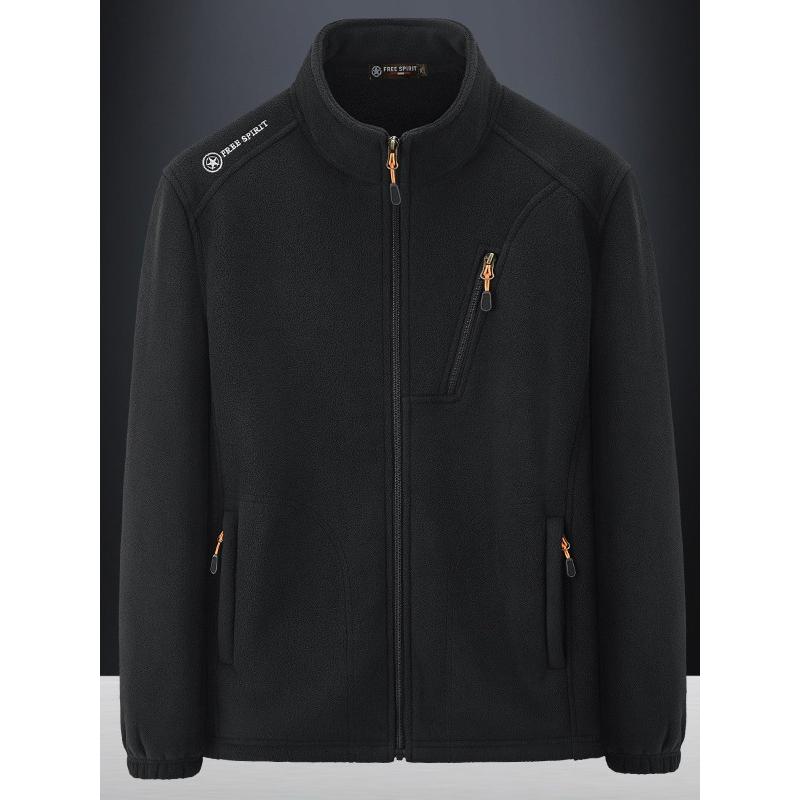 Fuzzy Sherpa Jacket for Men Casual Full Zip Stand Collar Fall Winter Warm Outwear Polar Fleece Jackets Men's Outdoor Hiking Soft Coat With Pockets