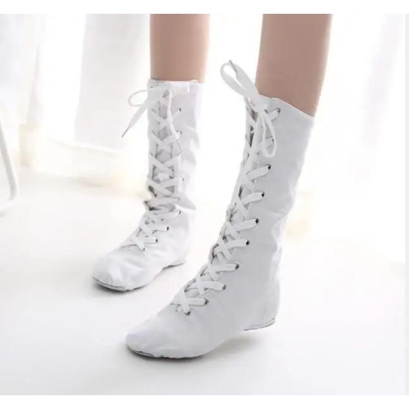 Канвасовые танцевальные ботинки на шнуровке Джазовые уличные танцевальные ботинки Однотонные длинные канвасовые туфли Танцевальные кроссовки 26