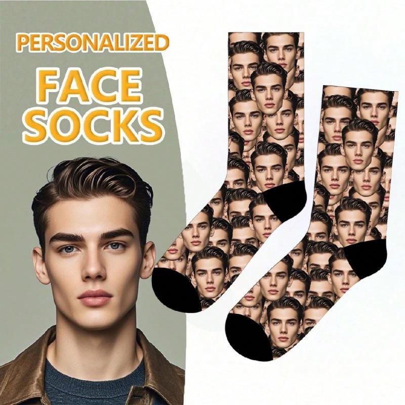 Custom 3D Logo Couple Mid-Calf Socks - Creative Autumn/Winter Trend, Personalized Design with Image