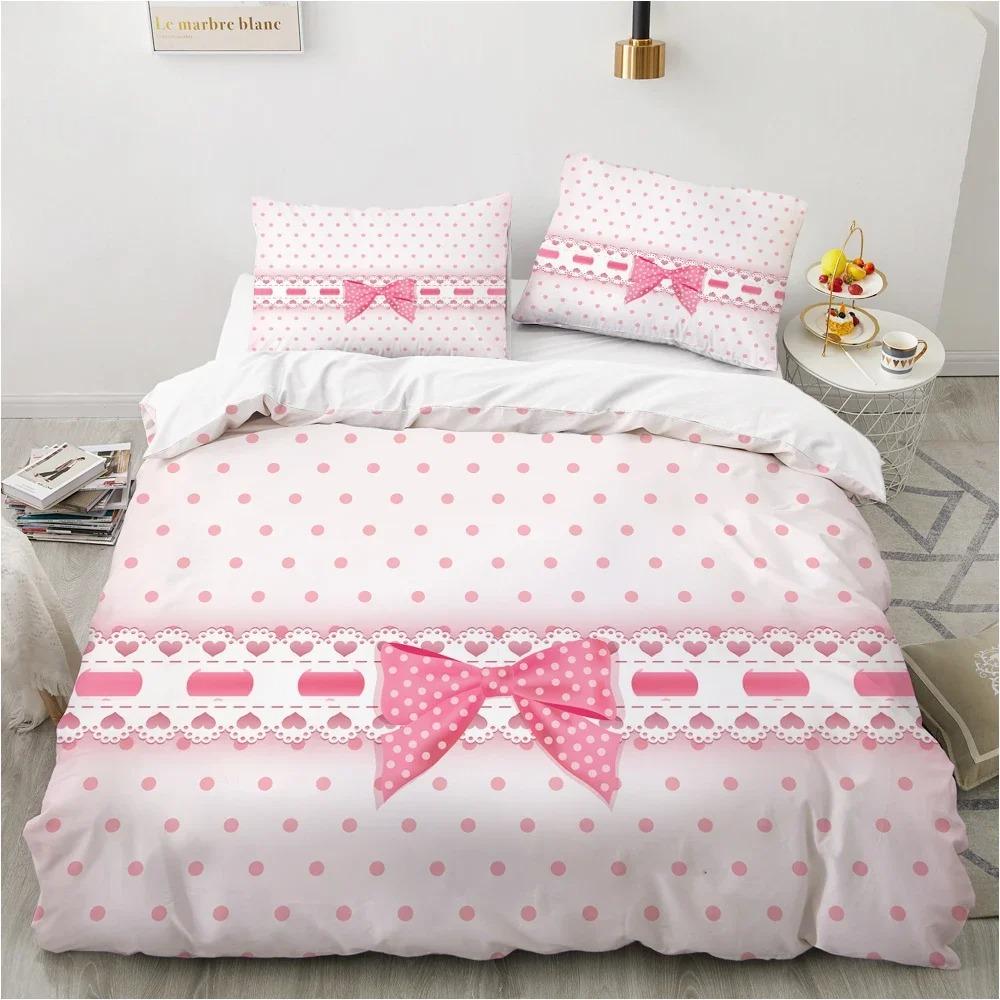 

3D Printed Bow Pink Bedding Set Duvet Cover Bedroom Comforter Covers Single Twin King Size Quilt Cover Home Textile Tool 70x133cm 2pcs