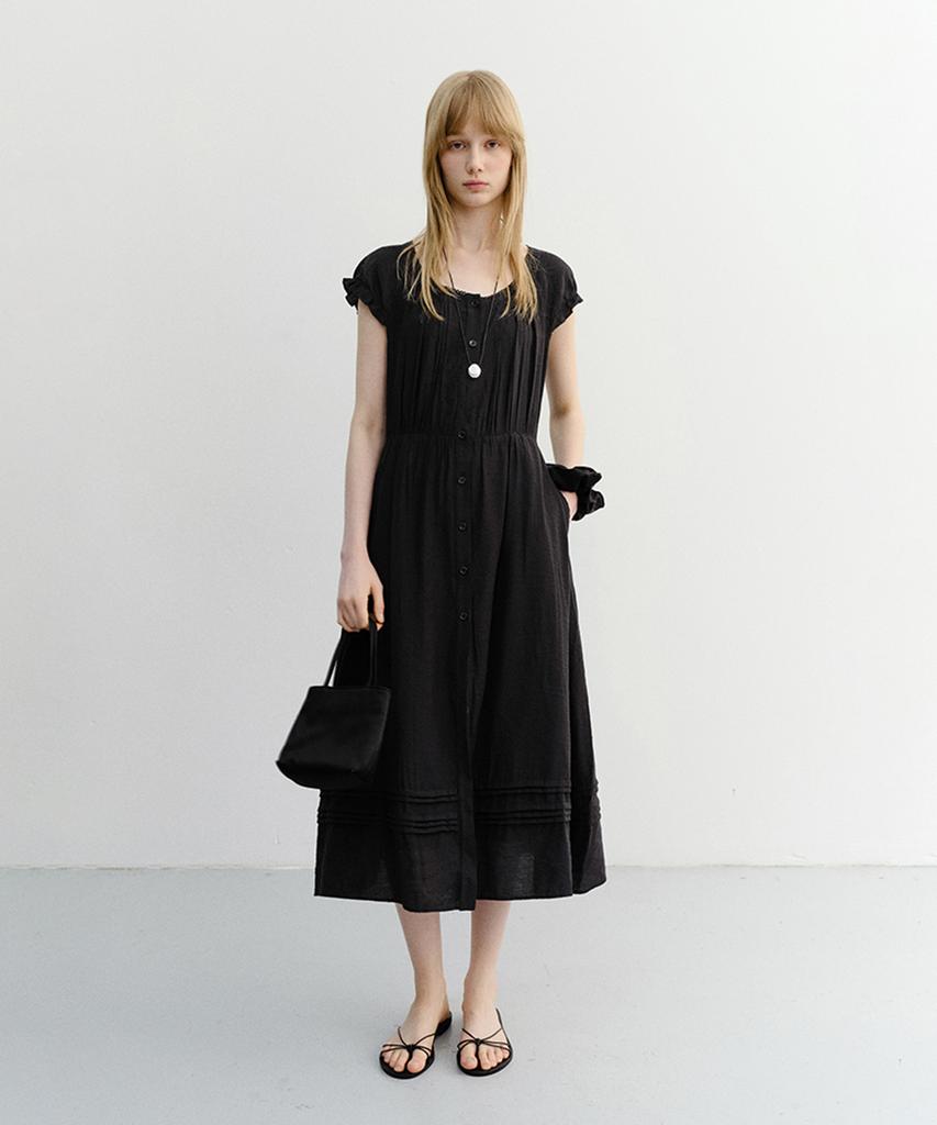 Deonseuteu Sleeveless Shirring Dress_Uddr6B223_Black