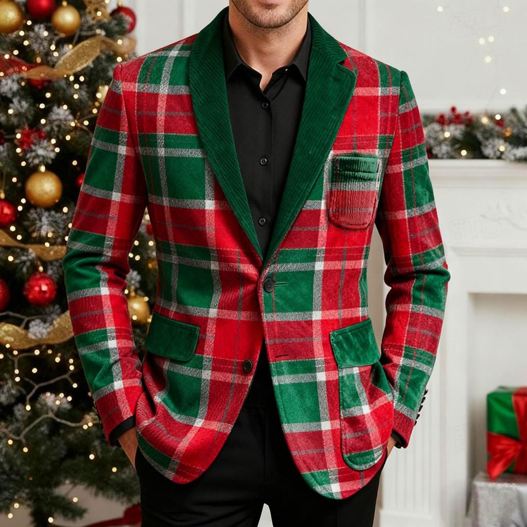 Men's Printing Corduroy Warm Pocket Suit Jacket Cardigan Men's Casual Suit