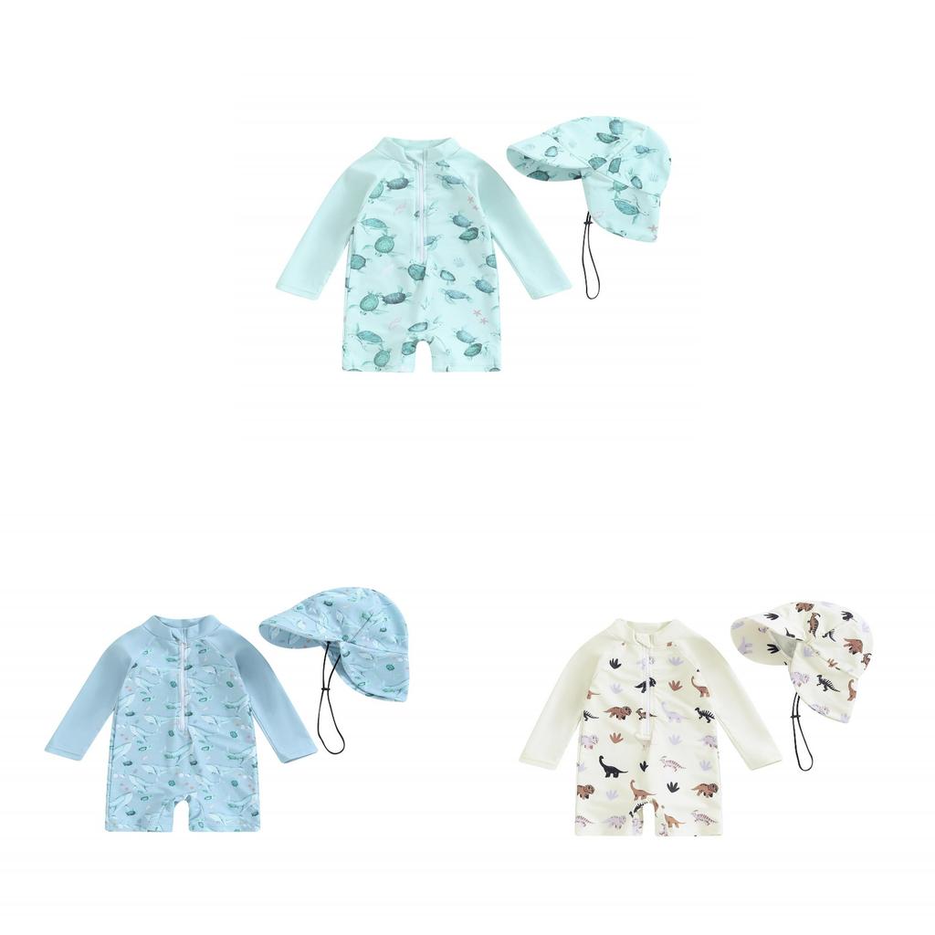 Childrens Polyester Long Sleeve Swimsuit With Hat And Full Coverage For Pool And Beach Play