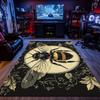 Vintage bee illustration floral pattern plush rug office study room floor mat insect art black gold color carpet home decor