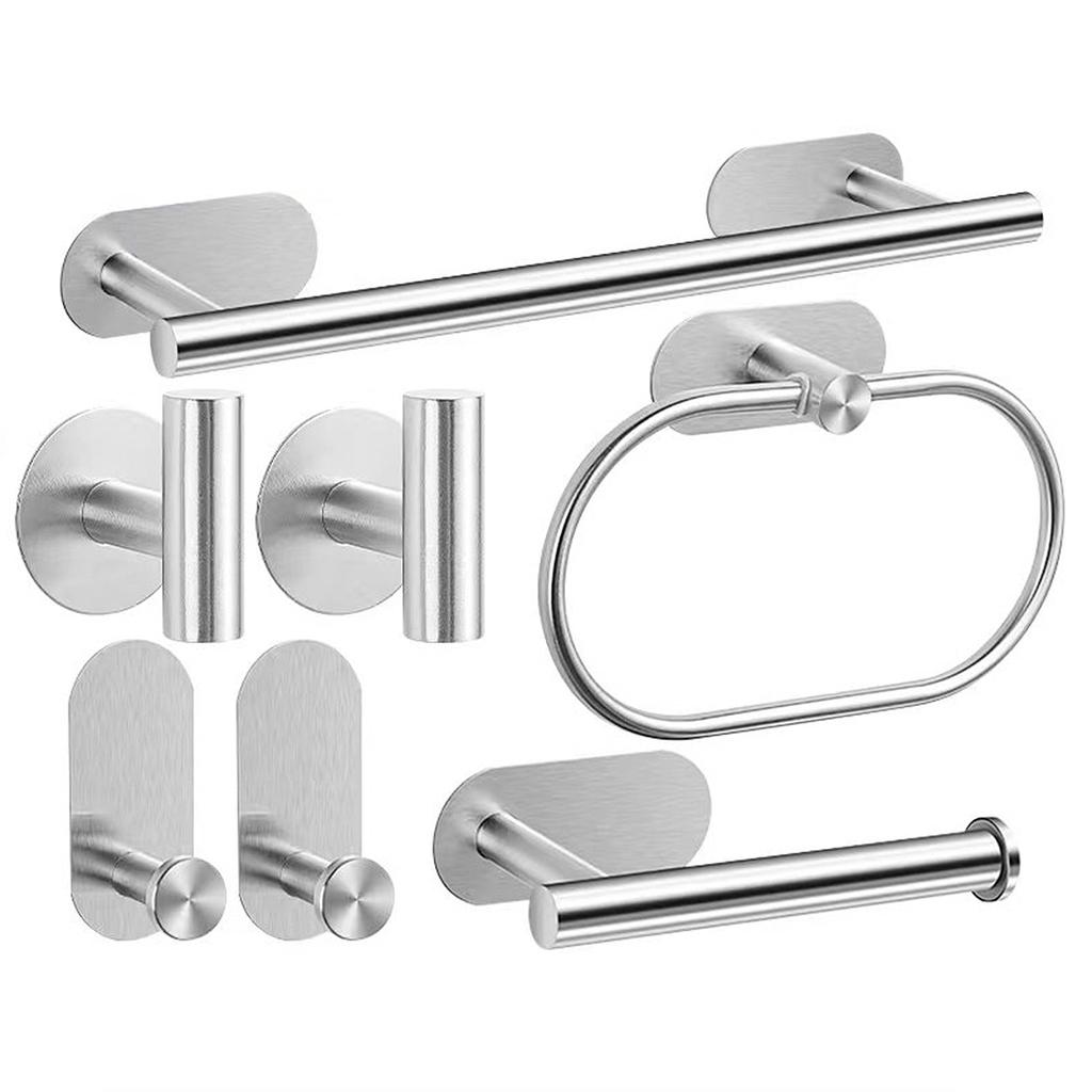 Bathroom Towel Rail Set Without Drilling Stainless Steel Bathroom Hardware Accessories Set Adhesive Paper Roll Holder Wall Hooks
