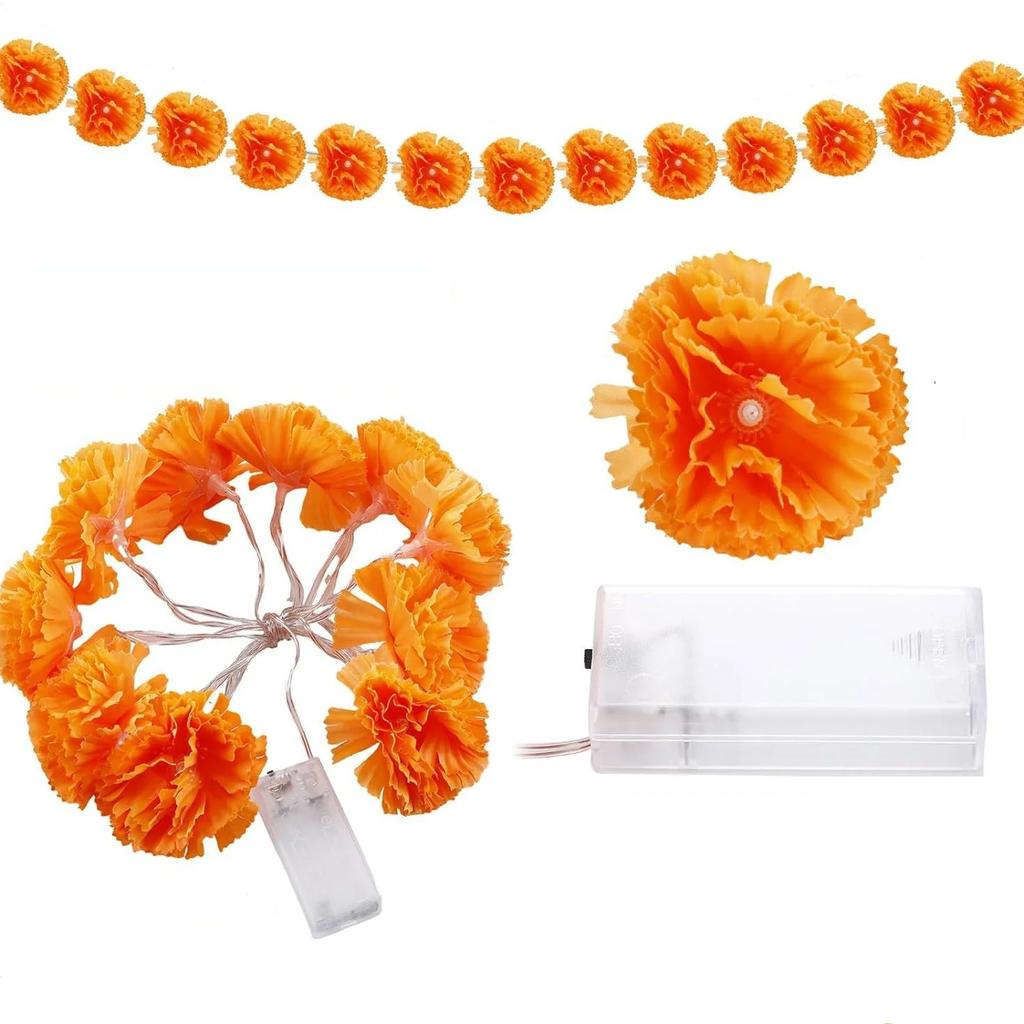 Mexican Marigold Artificial Flowers Day of The Dead DIY Home Outdoor Decor Halloween Diwali Party Garland String Lights