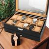Calife Luxury Watch Case with Glass Jewelry Watch Storage Box for and Black Carbon Fiber PU Khaki 2-Layer Panel, Brown, Box, Accessories, Watches,